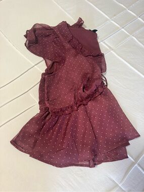 American Eagle Outfitters Burgundy Polka Dot Ruffle Blouse NEVER WORN